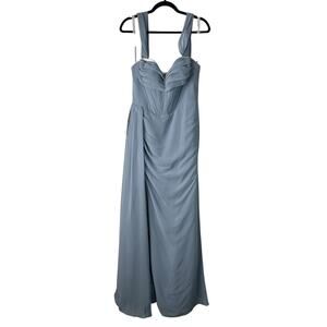 Azazie Amyra A10 Dusty Blue Sheath Off Shoulder Stretch Satin Convertible Dress